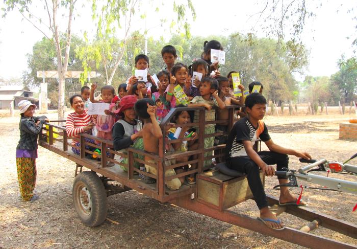 Wagon carrying children.